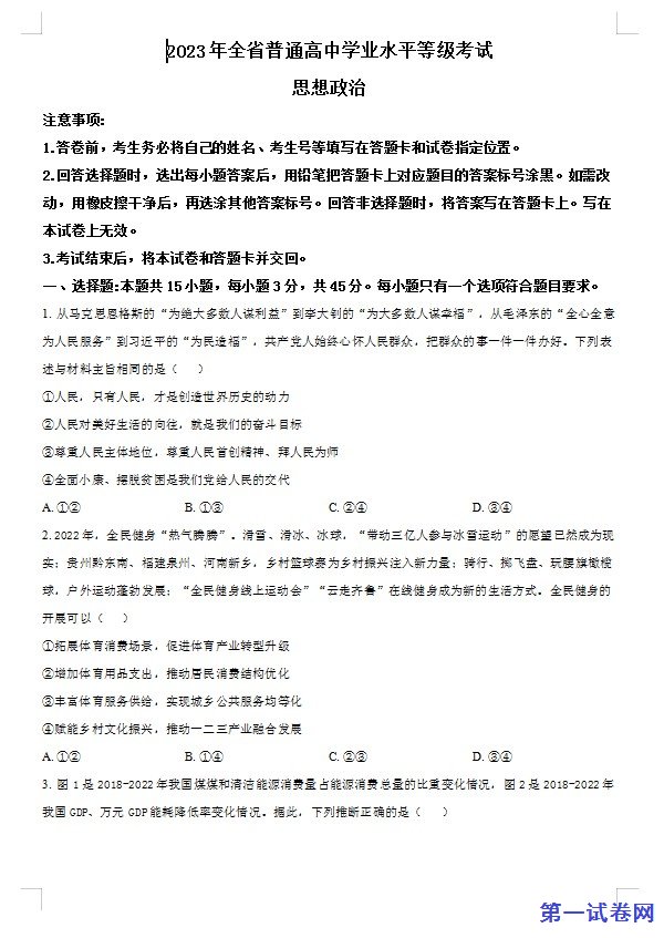 2023年高考山东政治真题(原卷版) 预览
